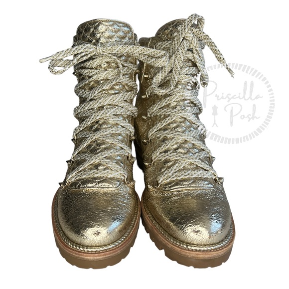 Christian Louboutin Shoes | Christian Louboutin Mad Metallic Lace-Up Red Sole Boot Gold Leather Combat Boots | Color: Gold/Tan | Size: 40eu | Pm-